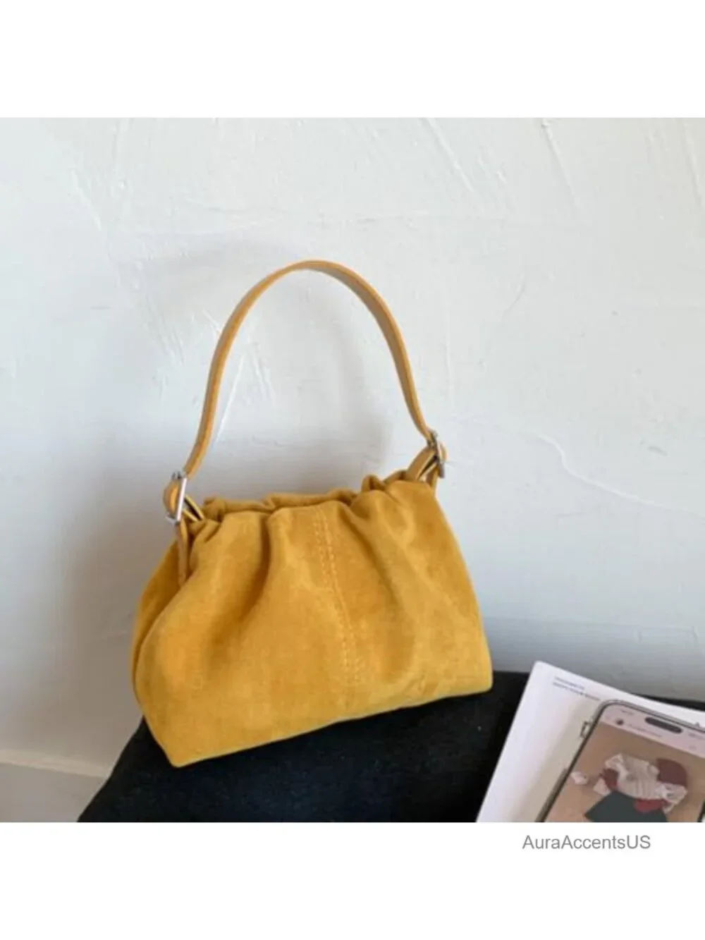 Faux Suede Hobo Bag Drawstring Bucket Crossbody Shoulder Handbag Satchel Purse